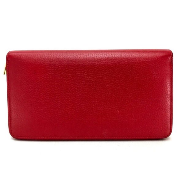 AUTHENTIC CELINE Leather Zip Around Long Wallet Red - Picture 9 of 9